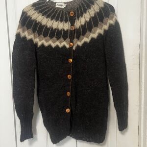 Black and Cream Knit Cardigan with Wooden Buttons